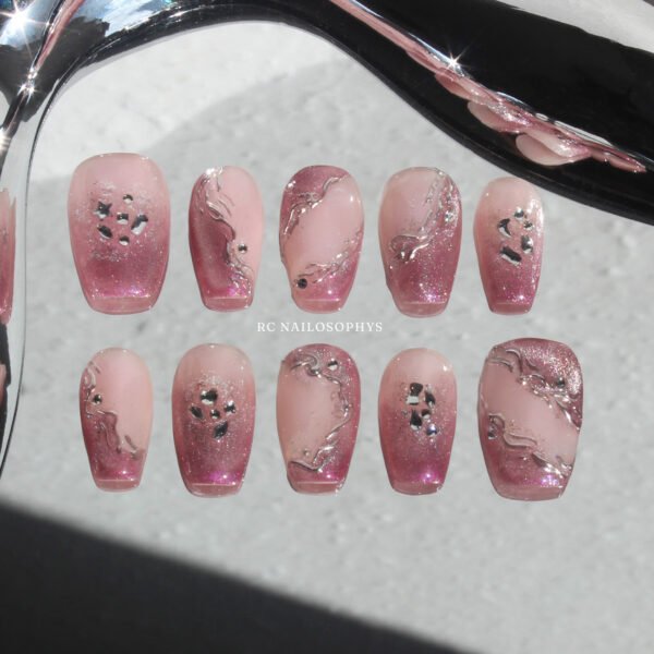 Pink Stardust faux ongles press on nails