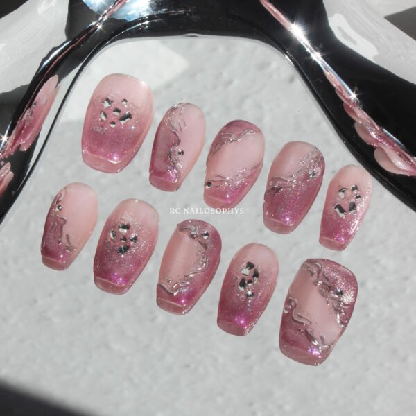 Pink Stardust faux ongles press on nails